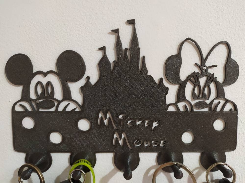 Mickey mouse key holder wall mount, disney entryway organizer rack, minnie ear silhouette PLA, cute kids bedroom hanging decor gift