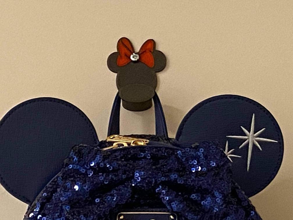 Minnie mouse wall hook backpack hanger, kids bedroom coat peg, 3D printed PLA disney decor, bow towel rack mount, cute toddler gift idea