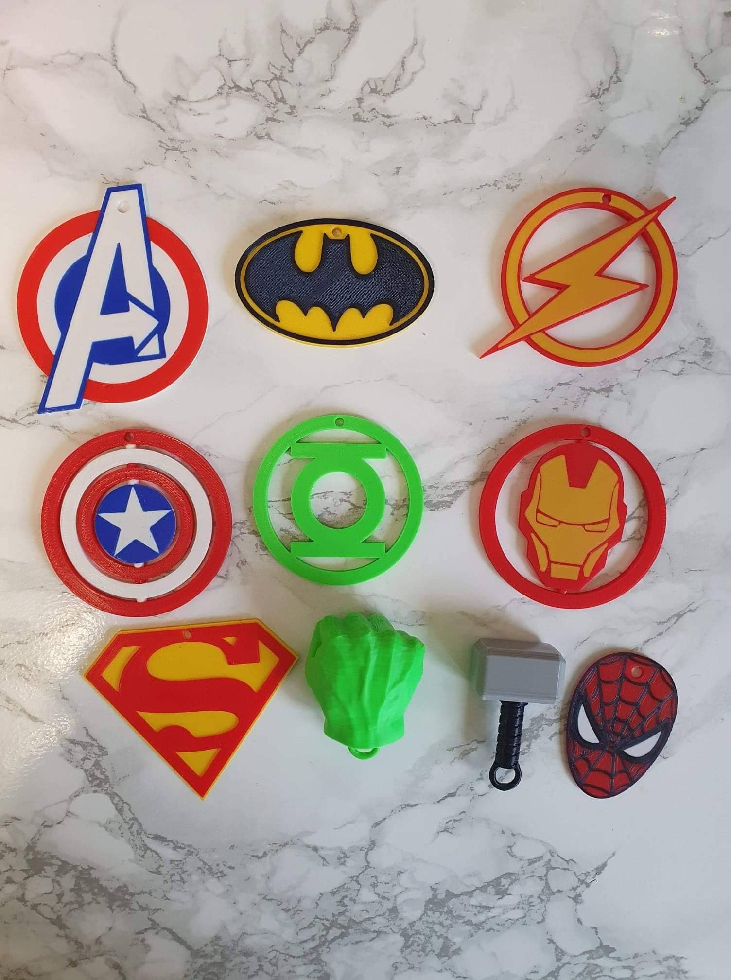Superhero christmas baubles set of 10, holiday tree ornaments, 3D printed PLA marvel decor, unique secret santa gift for kids bedroom