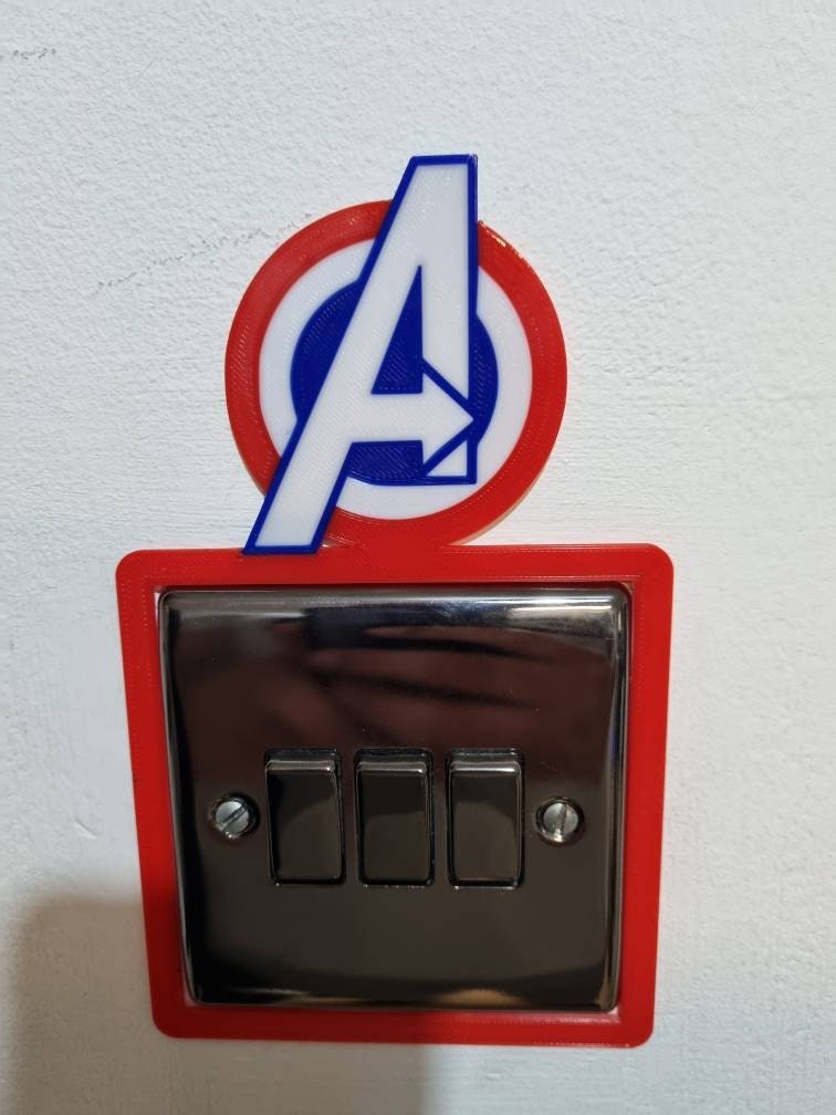 Superhero light switch cover plate, avengers marvel kids bedroom decor, spiderman iron man PLA outlet, toddler boy birthday present