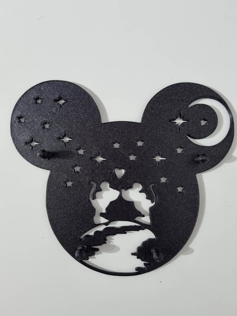 Mickey minnie key holder for wall, entryway organizer rack hook, 3D printed night sky accent, personalised couple housewarming gift