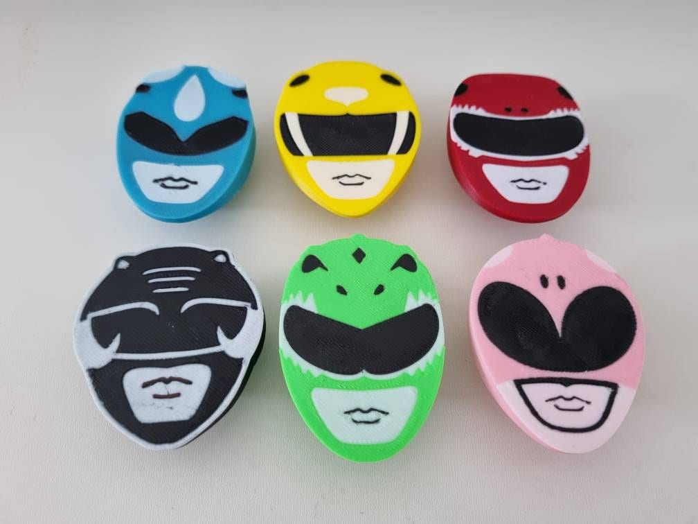 Mighty morphin power rangers drawer pulls, 90s kids room cabinet handles, 3D printed PLA furniture knobs, retro birthday decor gift