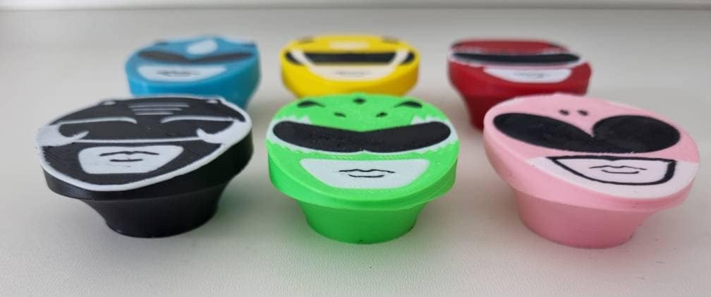 Mighty morphin power rangers drawer pulls, 90s kids room cabinet handles, 3D printed PLA furniture knobs, retro birthday decor gift