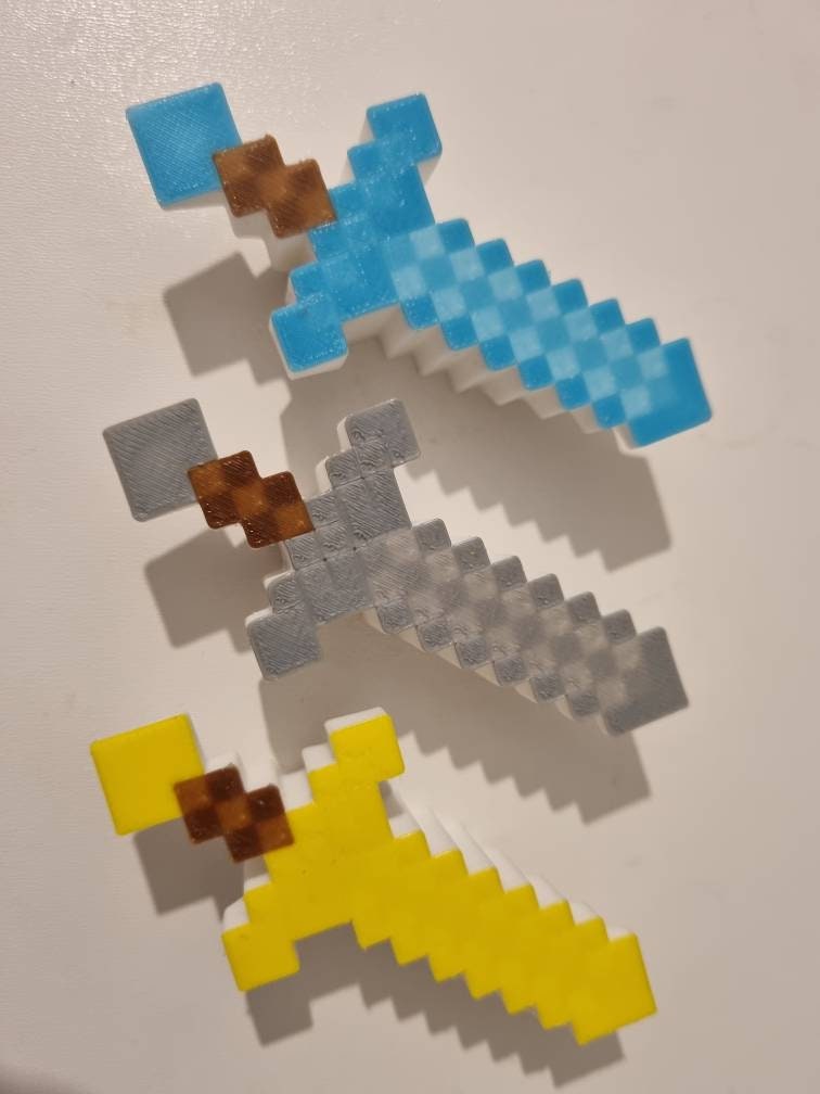 Minecraft drawer knobs, pixel world cabinet handles, diamond sword 3D printed PLA hardware, gamer boy bedroom decor, kid's birthday present