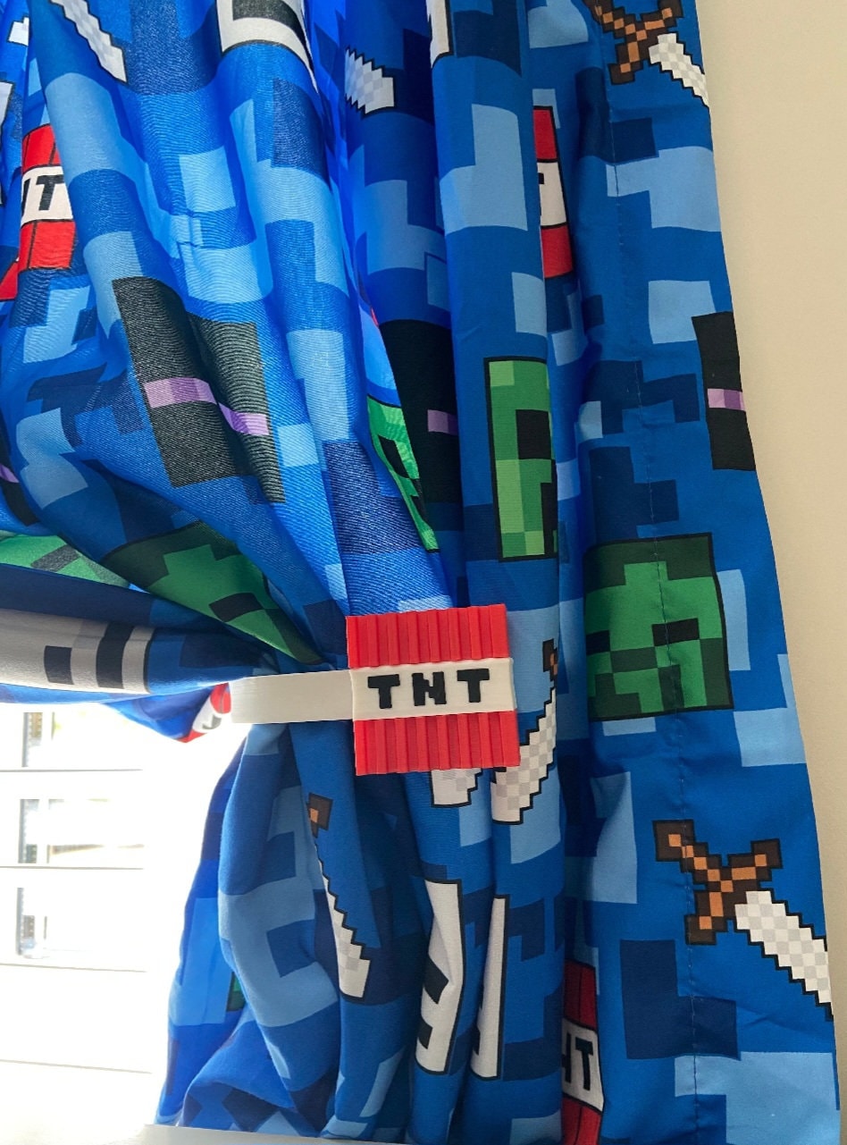 Minecraft curtain tie backs tnt block, kids gamer bedroom drapery holdbacks, 3D printed thermoplastic decor, boys nursery room present