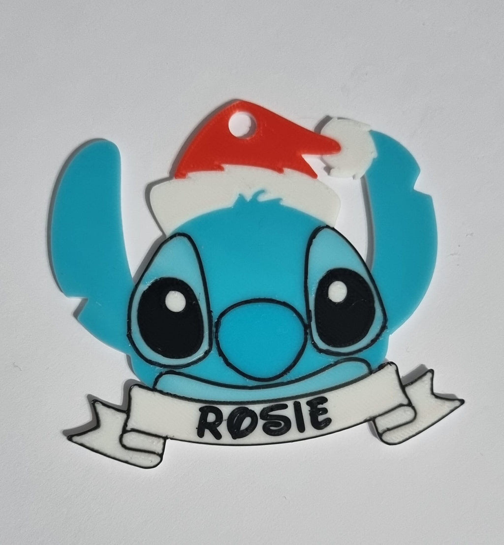 Stitch disney bauble personalised, xmas tree hanging kids room accent, 3D printed PLA blue alien ornament, lilo fan birthday present
