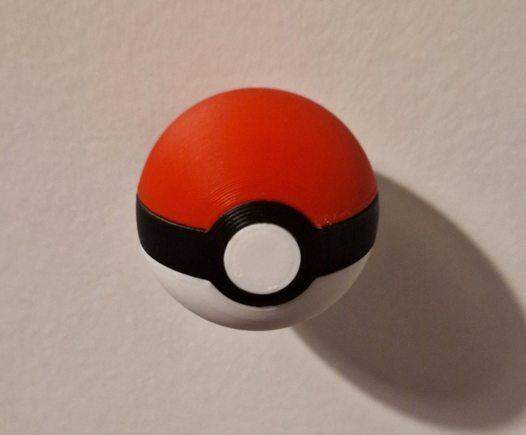 Pokéball wall mount hook, gaming bedroom organizer, 3D printed satin PLA, kids playroom coat hanger, anime fan birthday present idea