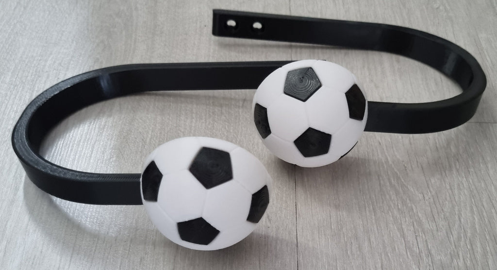 Soccer ball curtain tiebacks, football holdbacks for boys window treatment, 3D printed PLA drapery clips, sporty nursery decor present