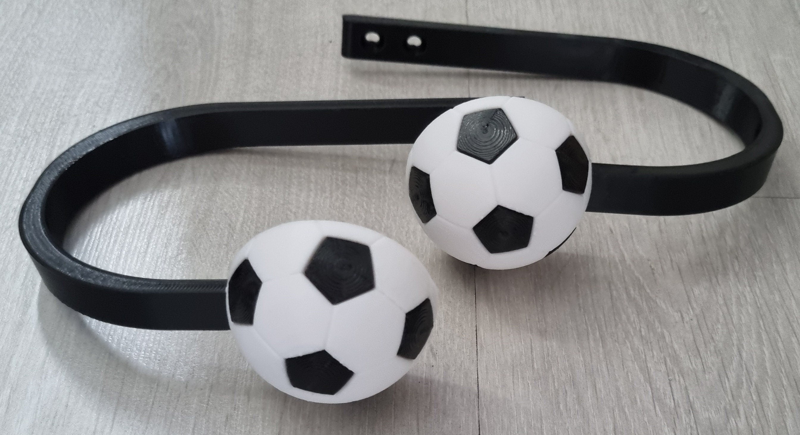 Soccer ball curtain tiebacks, football holdbacks for boys window treatment, 3D printed PLA drapery clips, sporty nursery decor present