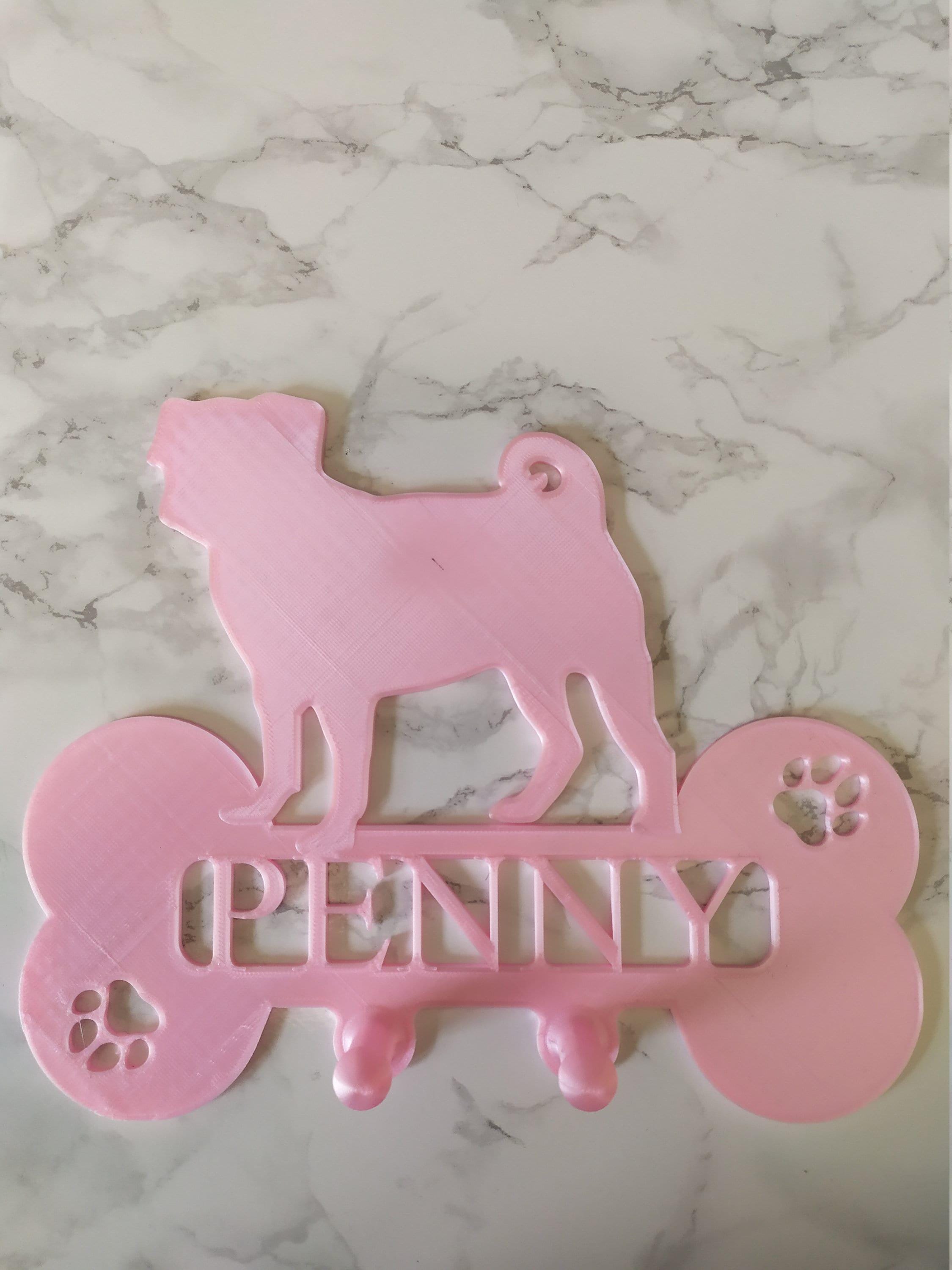 Personalized dog leash holder, entryway pet wall hooks, 3D printed PLA home accent, cute animal hanger pegs, unique puppy parent gift