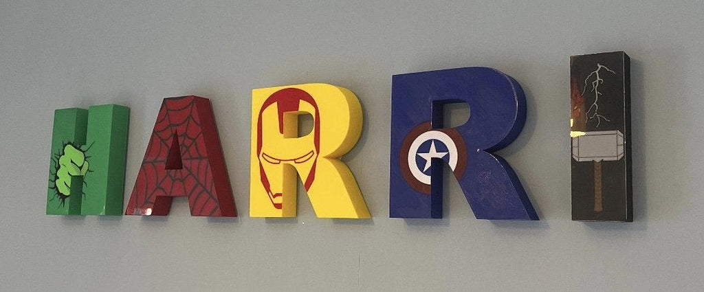 Marvel superhero nursery wall letters, 3D printed kids room name sign, eco PLA comic book decor, personalised boy birthday present