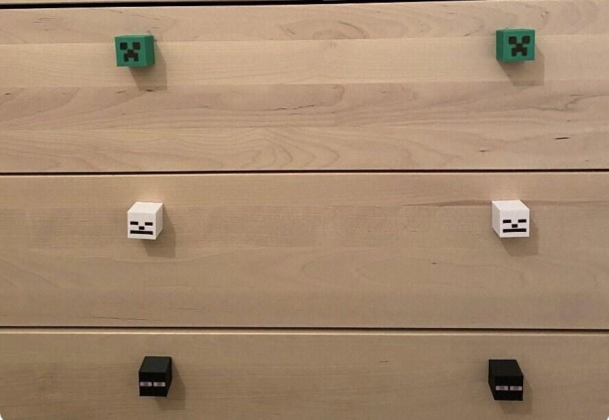 Minecraft drawer knobs, kids room cabinet pulls, creeper & tnt 3D printed handles, video game dresser hardware, boy gamer gift idea