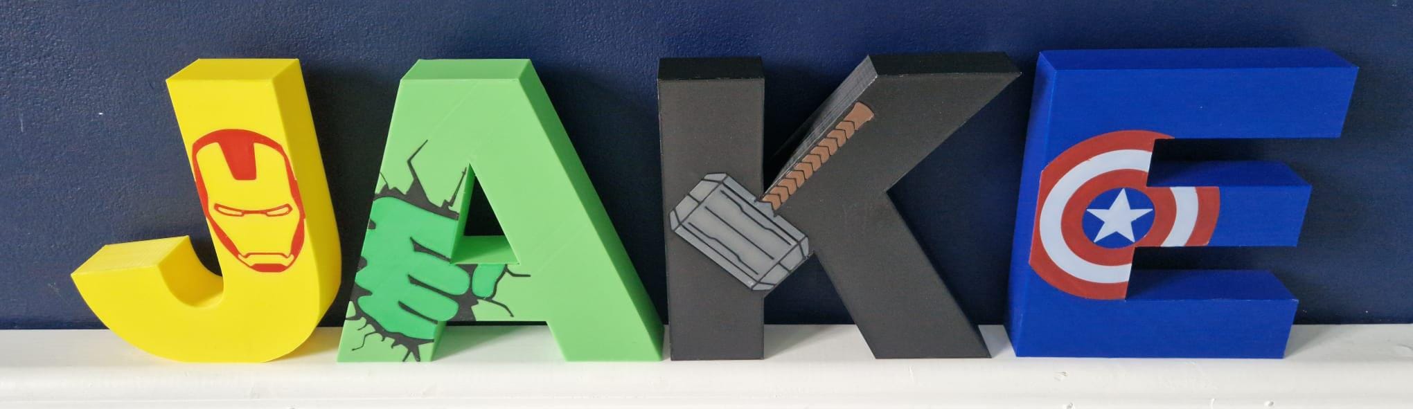 Marvel superhero nursery wall letters, 3D printed kids room name sign, eco PLA comic book decor, personalised boy birthday present