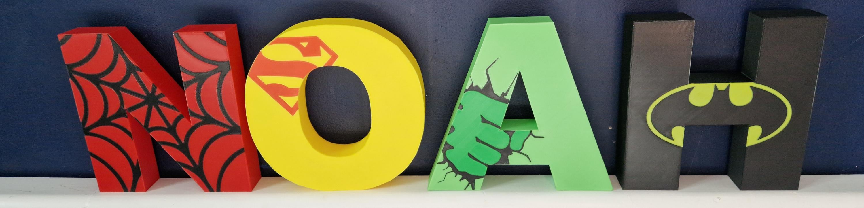 Marvel superhero nursery wall letters, 3D printed kids room name sign, eco PLA comic book decor, personalised boy birthday present