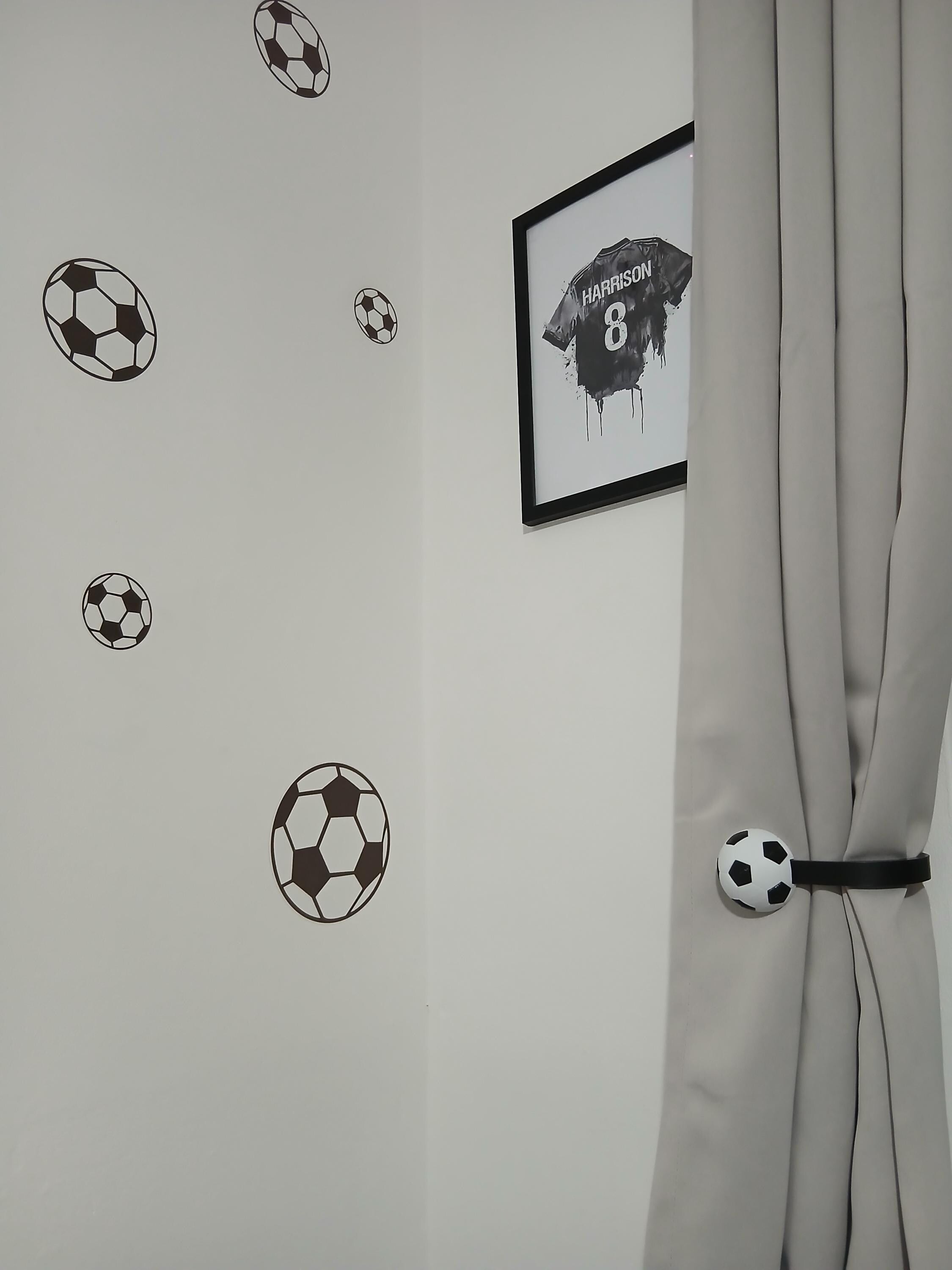 Soccer ball curtain tiebacks, football holdbacks for boys window treatment, 3D printed PLA drapery clips, sporty nursery decor present