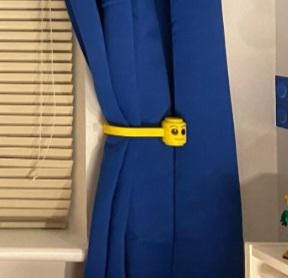 Lego head curtain tiebacks, playroom drapery holdbacks, 3D printed organic PLA window hooks, unique birthday gift for creative kids