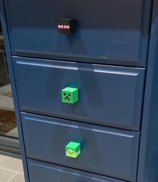 Minecraft drawer knobs, kids room cabinet pulls, creeper & tnt 3D printed handles, video game dresser hardware, boy gamer gift idea