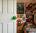 Green superhero interior door twist knob, home main entry hardware replacement, 3D printed PLA fist, kids bedroom birthday gift idea