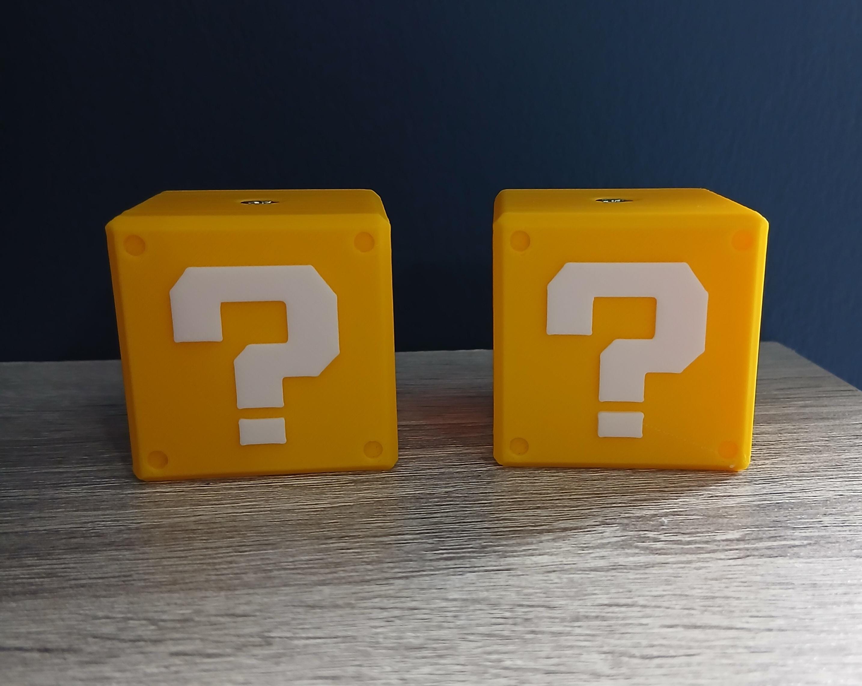 Mario question box curtain rod ends, kids gaming room window pole finials, 3D printed PLA toppers, unique video gamer birthday present