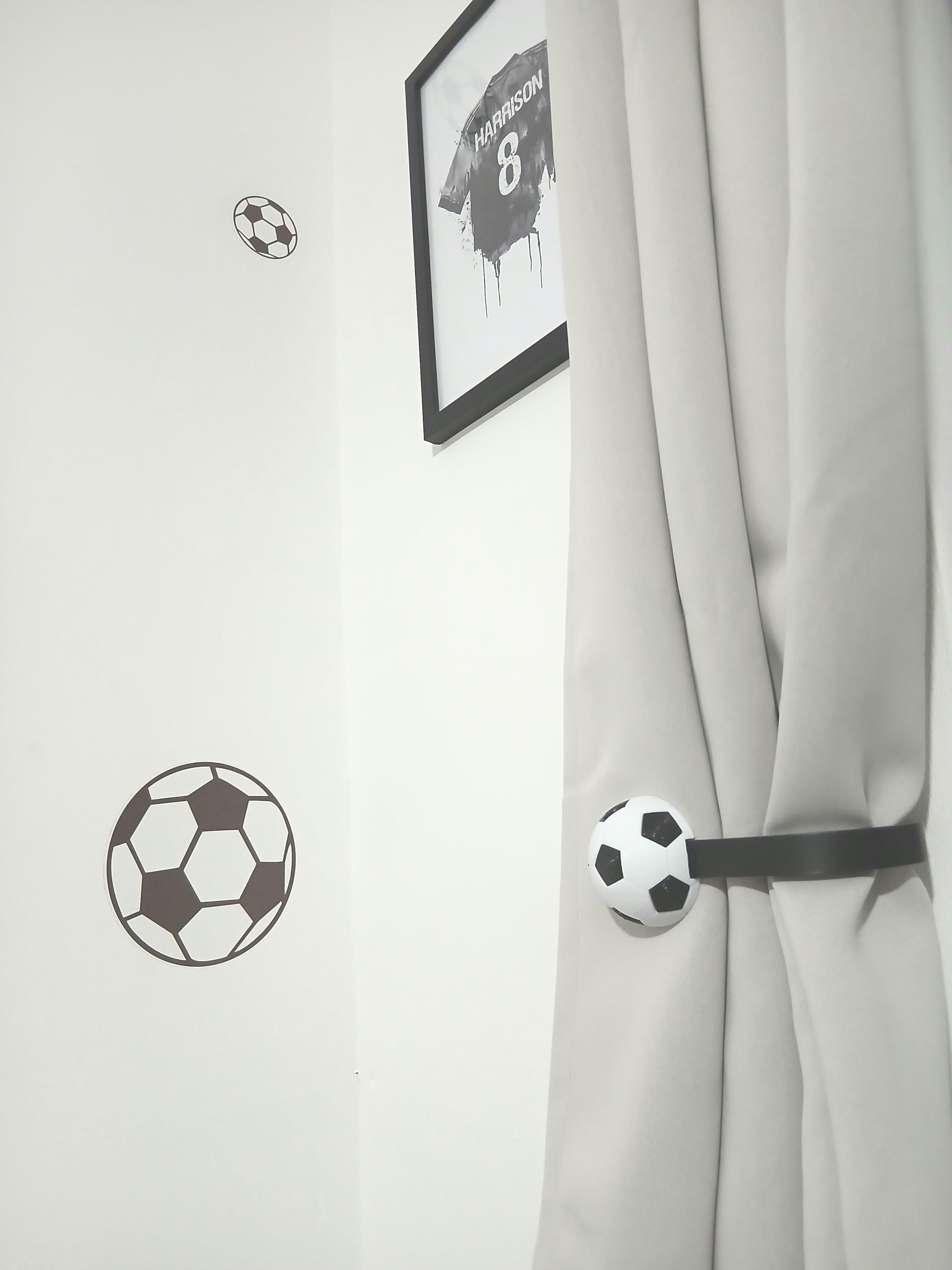 Soccer ball curtain tiebacks, football holdbacks for boys window treatment, 3D printed PLA drapery clips, sporty nursery decor present