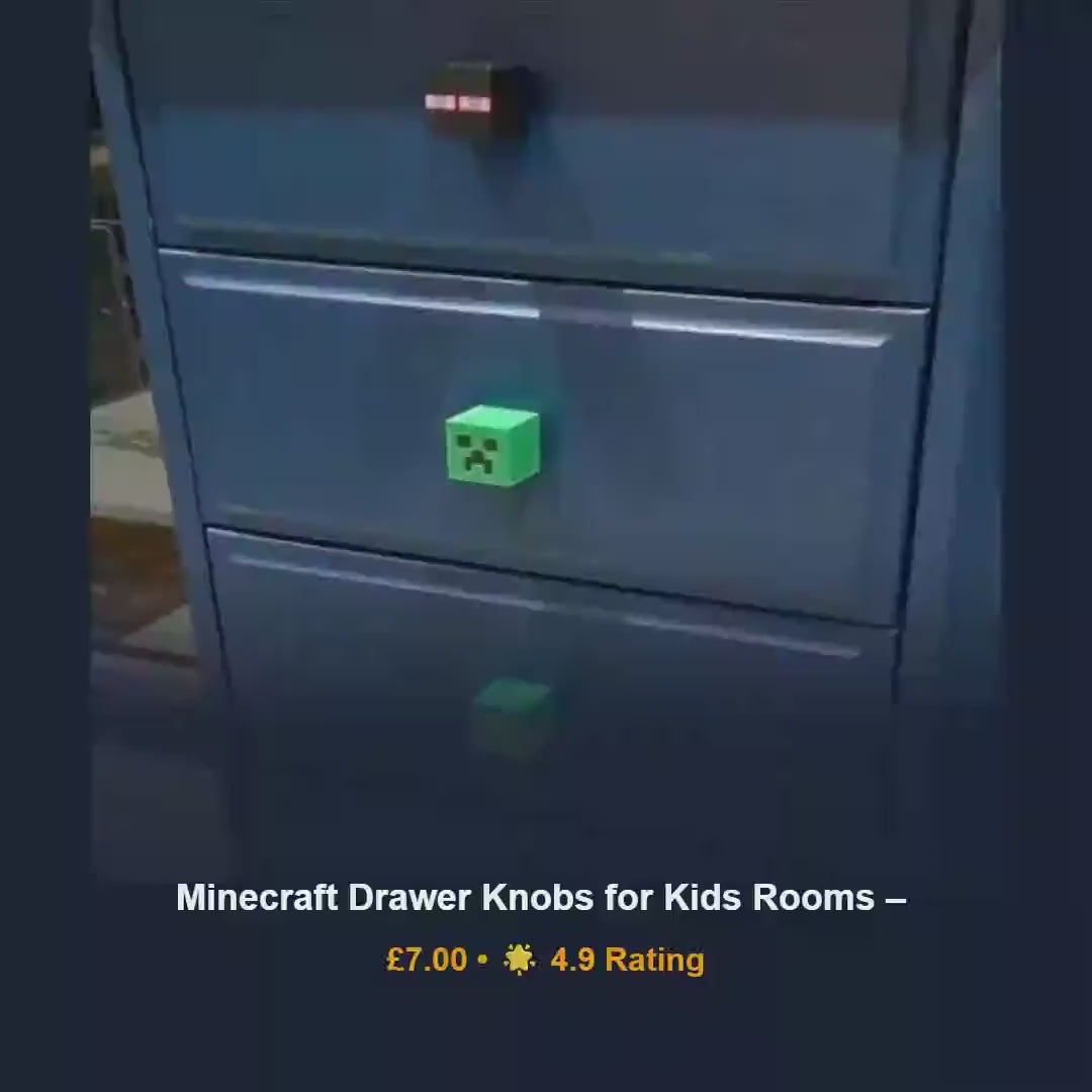 Minecraft drawer knobs, kids room cabinet pulls, creeper & tnt 3D printed handles, video game dresser hardware, boy gamer gift idea