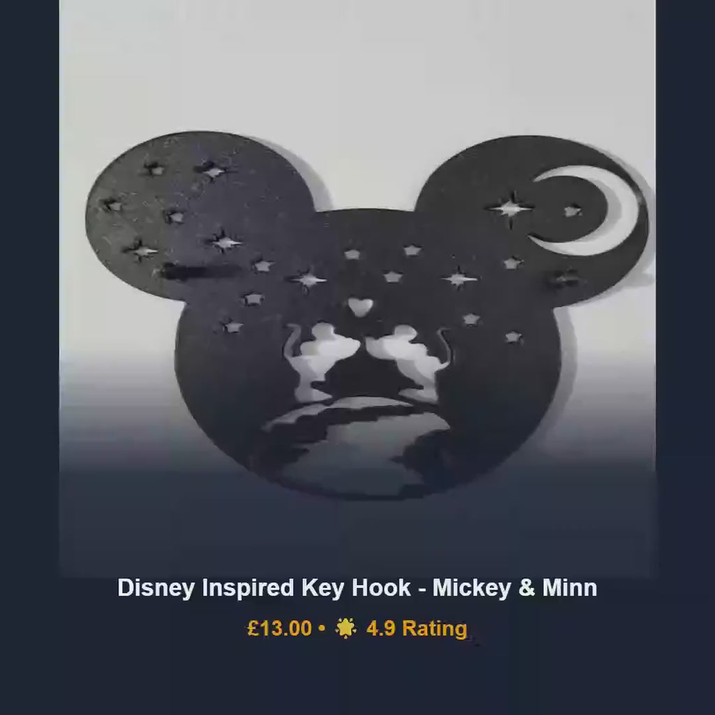 Mickey minnie key holder for wall, entryway organizer rack hook, 3D printed night sky accent, personalised couple housewarming gift