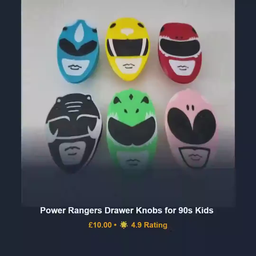 Mighty morphin power rangers drawer pulls, 90s kids room cabinet handles, 3D printed PLA furniture knobs, retro birthday decor gift