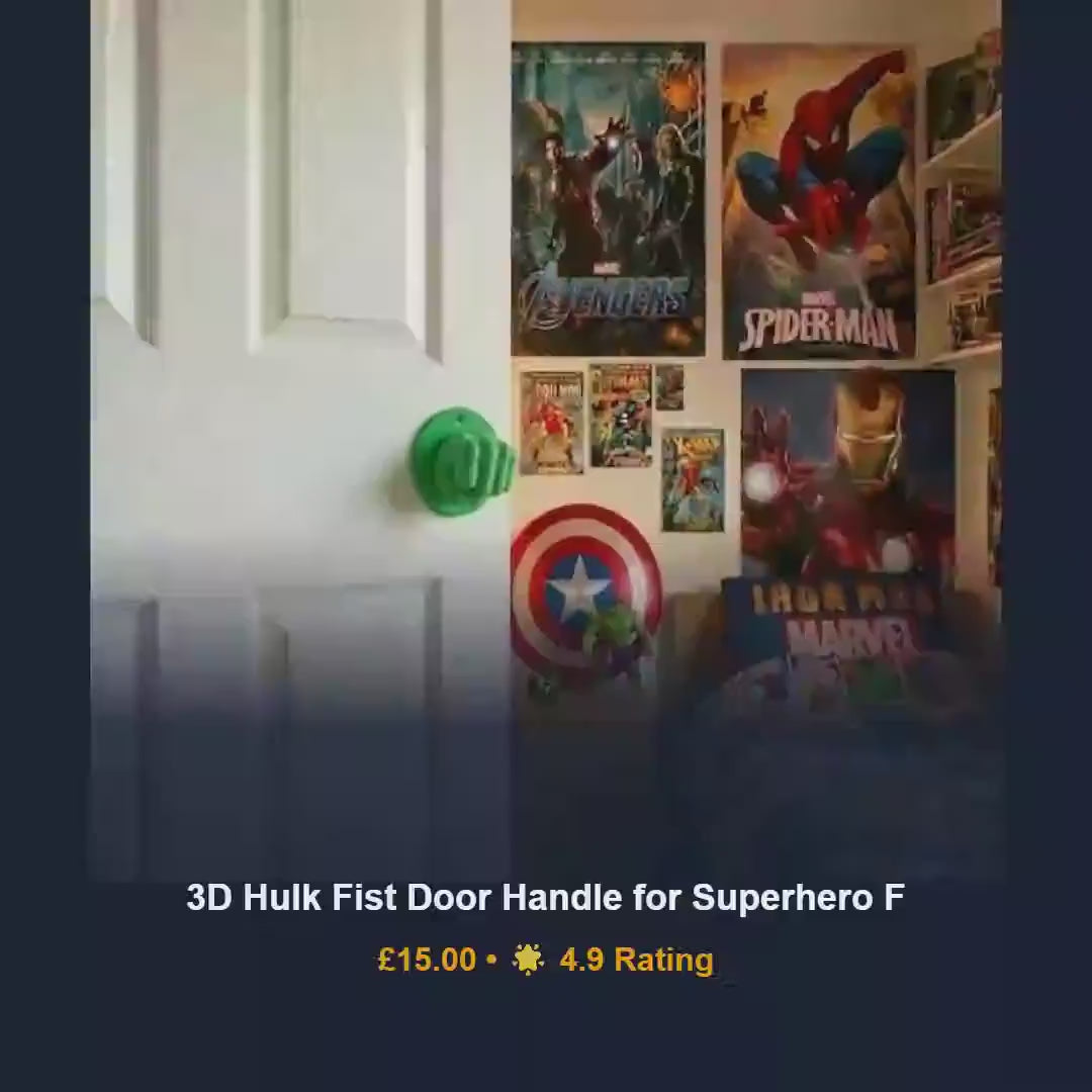 Green superhero interior door twist knob, home main entry hardware replacement, 3D printed PLA fist, kids bedroom birthday gift idea