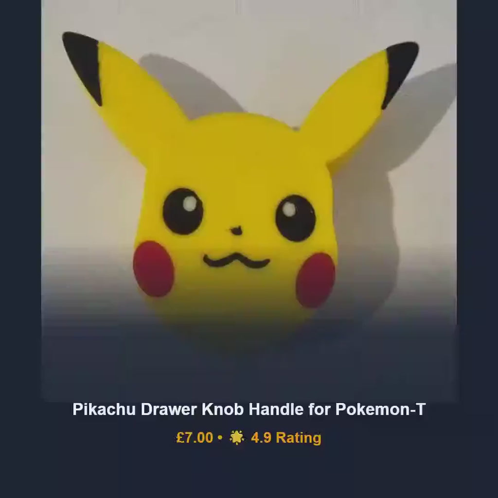 Pikachu drawer pulls, kids room cabinet knobs, 3D printed anime furniture handles, pokemon nintendo theme boy girl birthday present