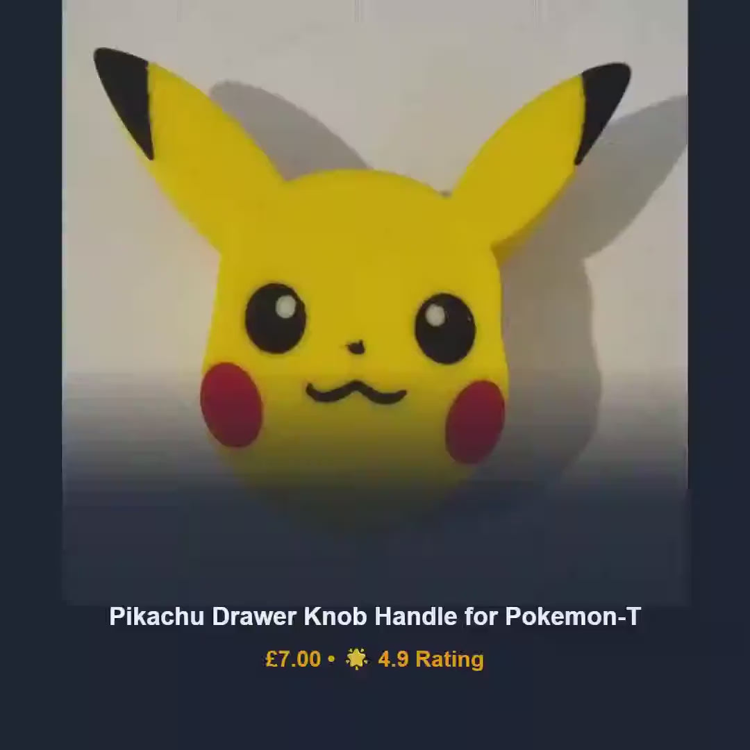 Pikachu drawer pulls, kids room cabinet knobs, 3D printed anime furniture handles, pokemon nintendo theme boy girl birthday present