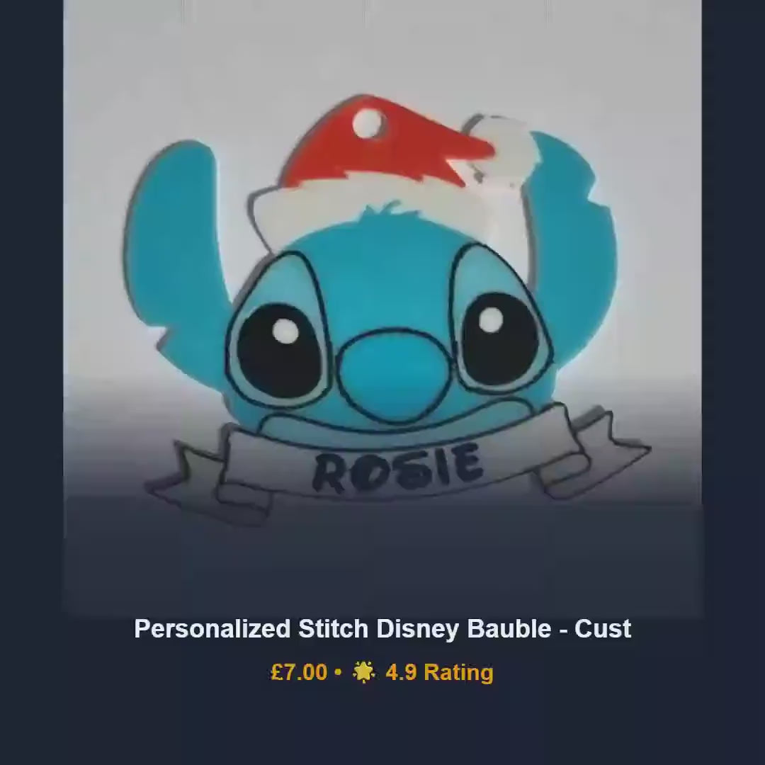 Stitch disney bauble personalised, xmas tree hanging kids room accent, 3D printed PLA blue alien ornament, lilo fan birthday present