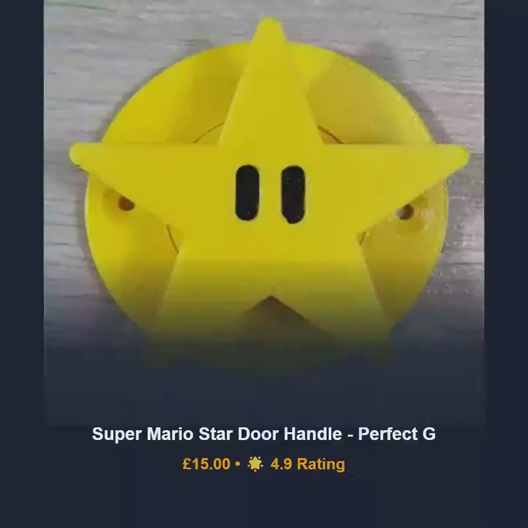 Super mario star interior door knob, bedroom closet cabinet hardware, 3D printed PLA power up pull, geeky video gamer room decor gift