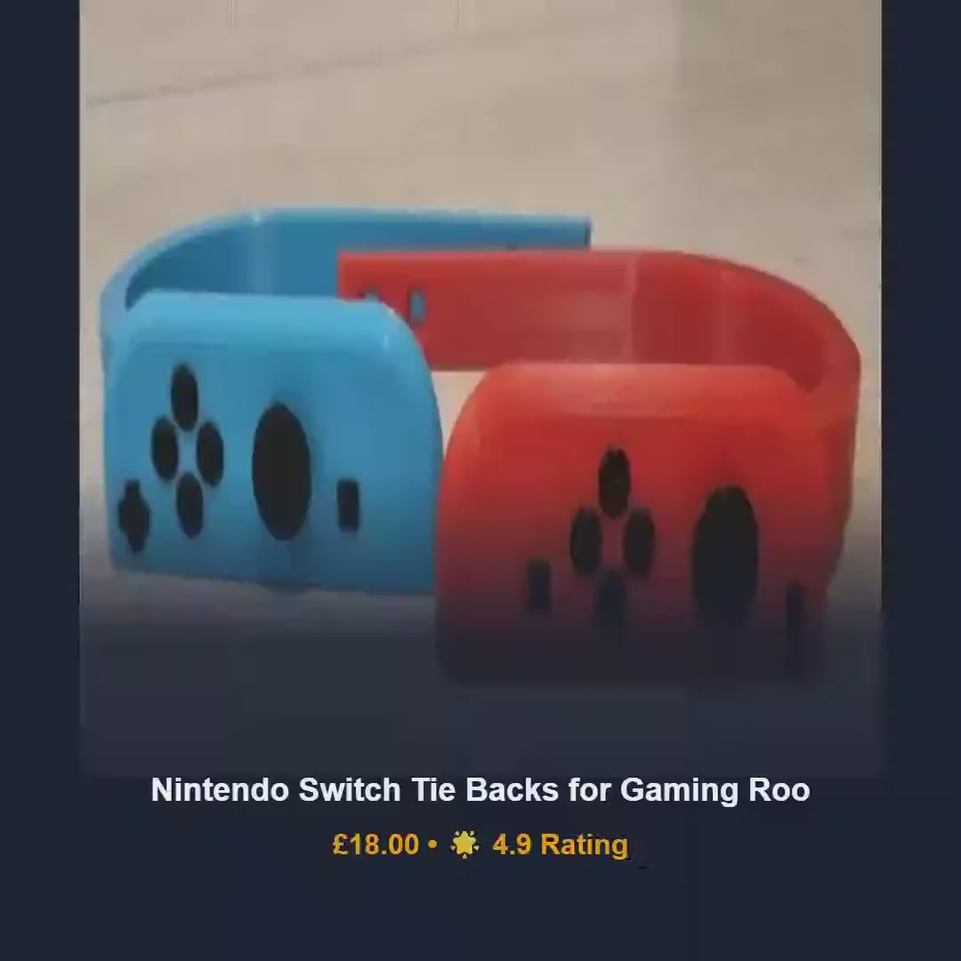 Switch console curtain tie backs, video game room decor, 3D printed drapery holdbacks, kids bedroom window hardware, unique teen present