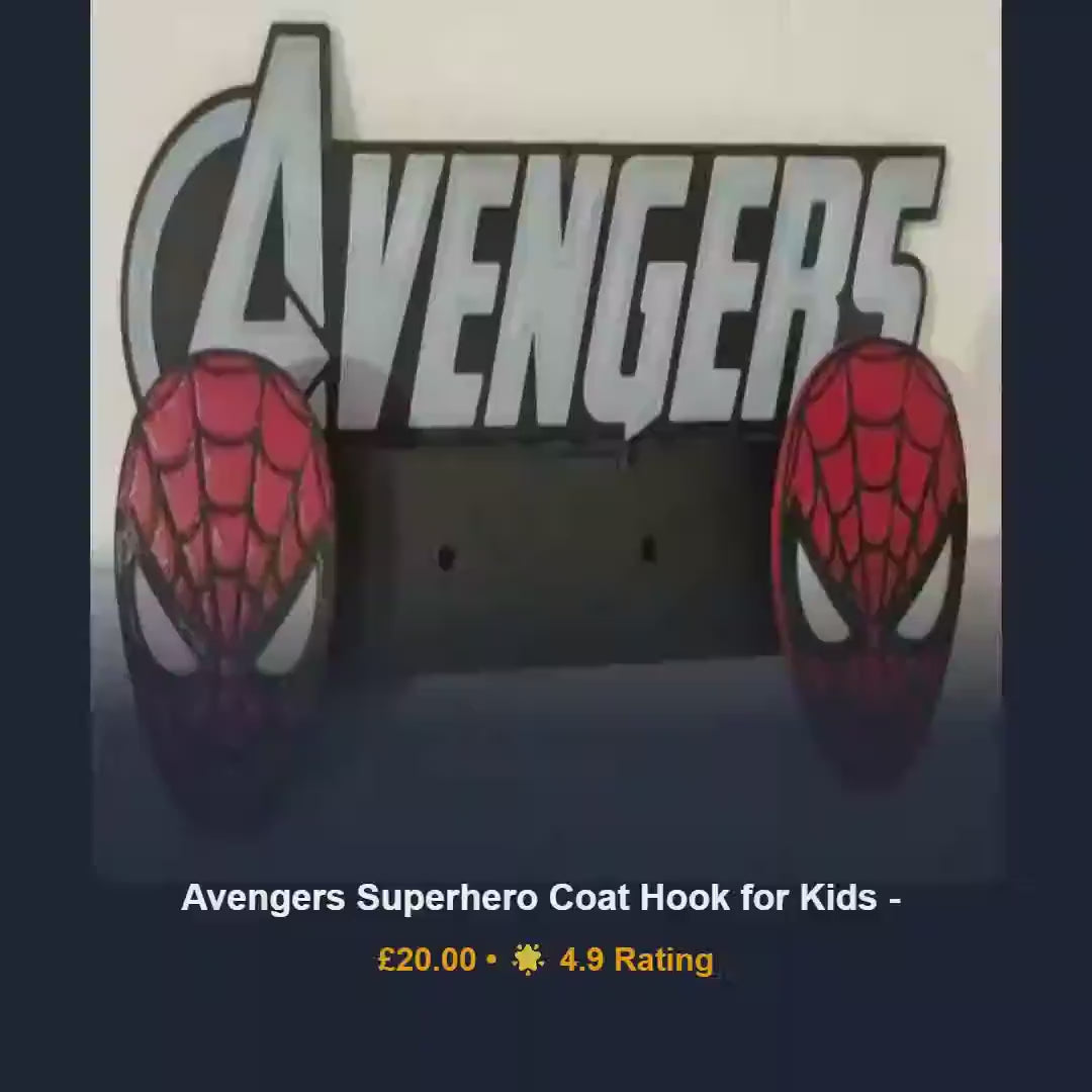Superhero wall hook, kids coat hanger, spiderman & iron man room decor, 3D printed thermoplastic hardware, personalised birthday gift