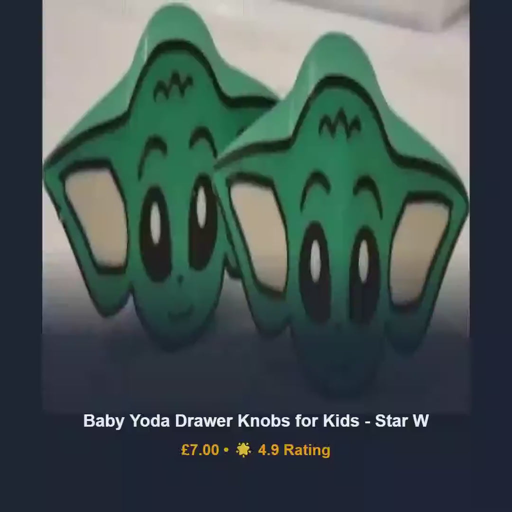 Grogu drawer pulls, kids room cabinet knobs, 3D printed baby yoda hardware, star wars dresser handles, sci-fi nursery wardrobe present