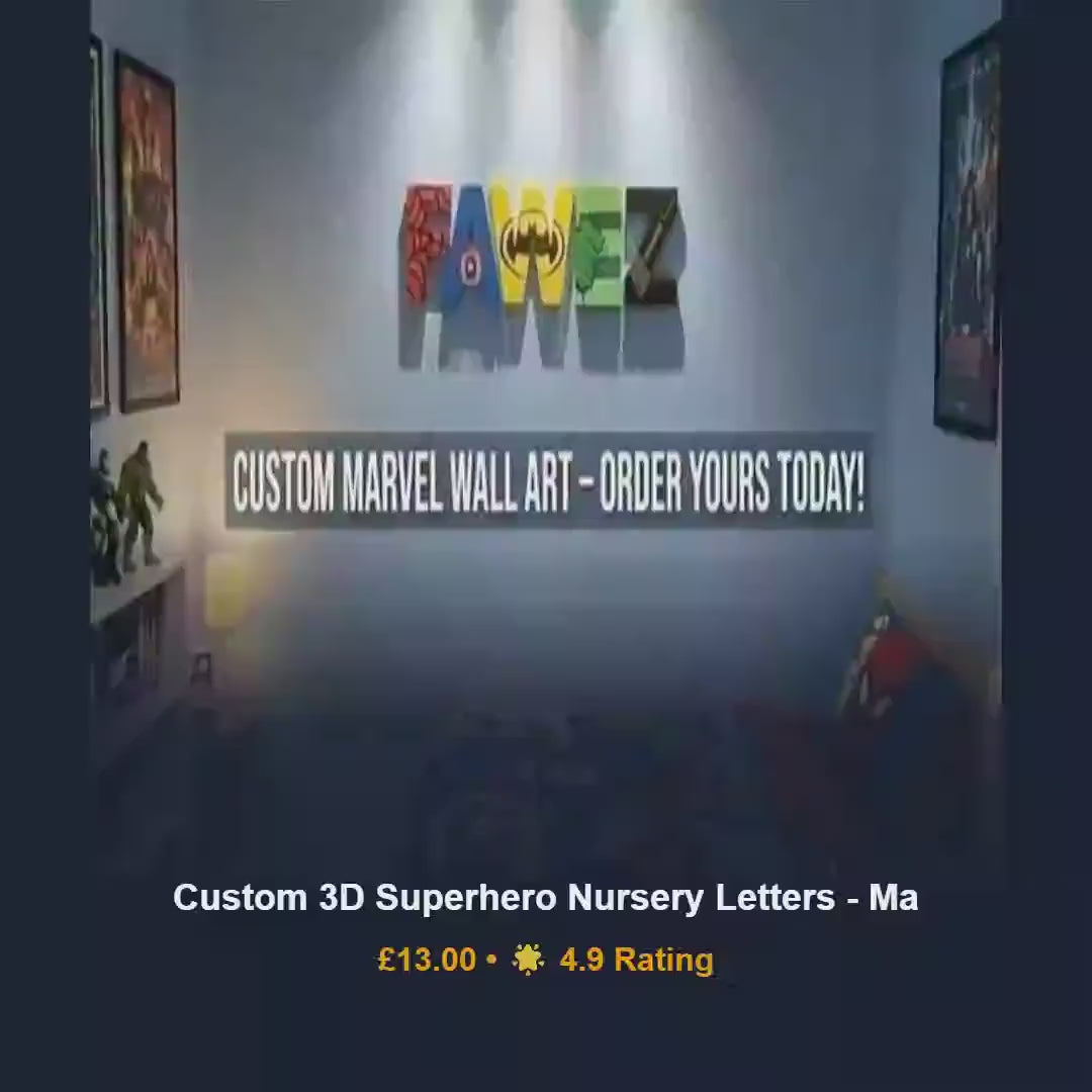 Marvel superhero nursery wall letters, 3D printed kids room name sign, eco PLA comic book decor, personalised boy birthday present