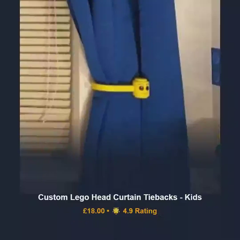 Lego head curtain tiebacks, playroom drapery holdbacks, 3D printed organic PLA window hooks, unique birthday gift for creative kids