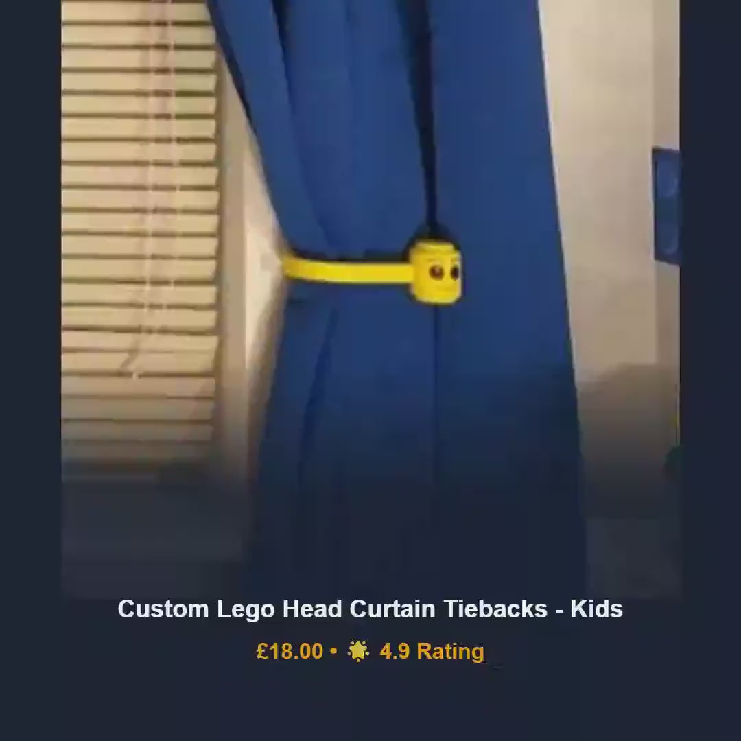Lego head curtain tiebacks, playroom drapery holdbacks, 3D printed organic PLA window hooks, unique birthday gift for creative kids