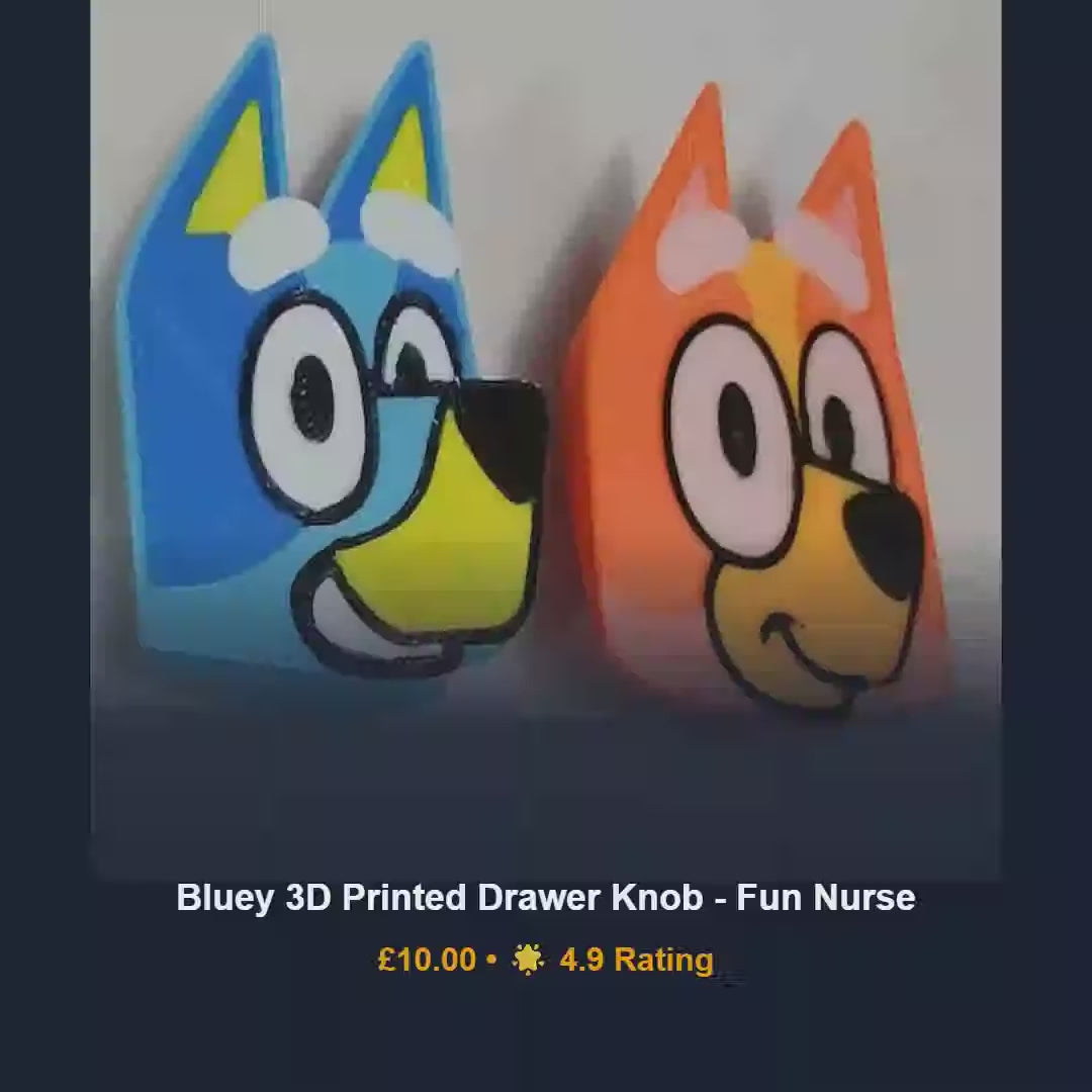 Bluey dresser knobs, kids bedroom cabinet handles, cute dog character 3D printed PLA hardware, unique toddler playroom renovation gift