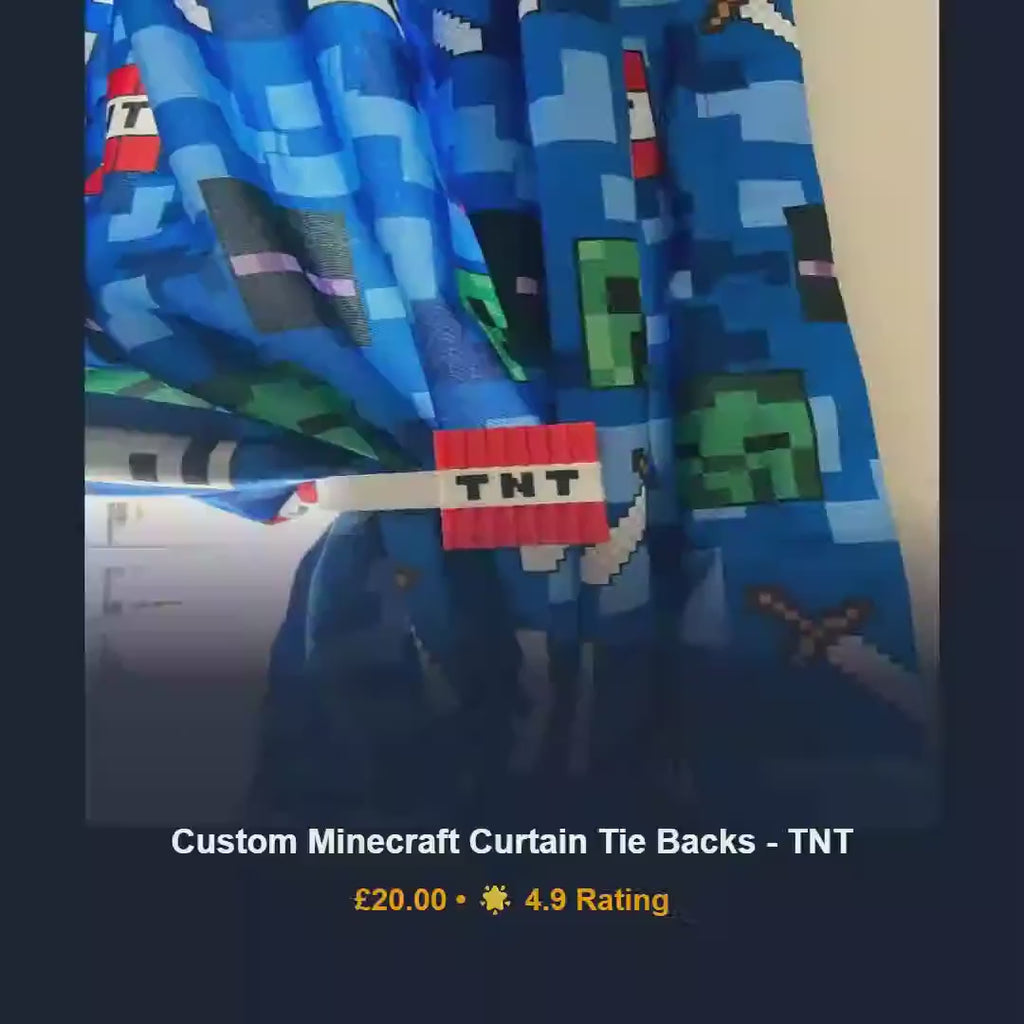 Minecraft curtain tie backs tnt block, kids gamer bedroom drapery holdbacks, 3D printed thermoplastic decor, boys nursery room present
