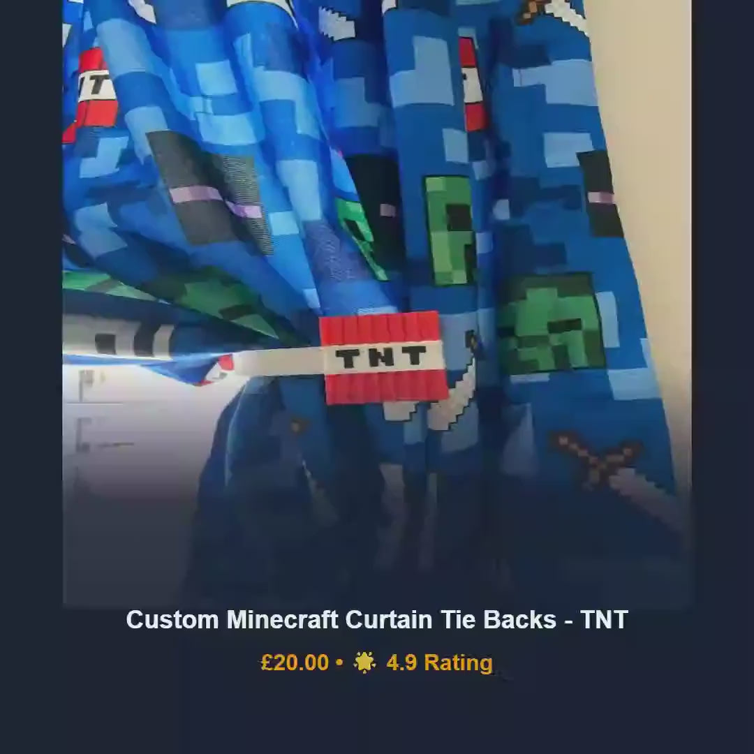 Minecraft curtain tie backs tnt block, kids gamer bedroom drapery holdbacks, 3D printed thermoplastic decor, boys nursery room present